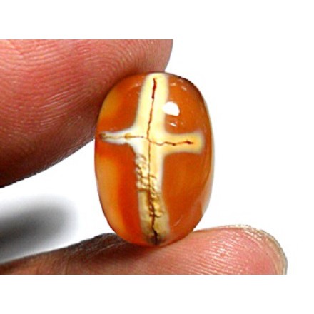 AG001 Oval Cabochon 10ct 16x11mm Natural Untreated Agate Figure 'White Cross' Picture