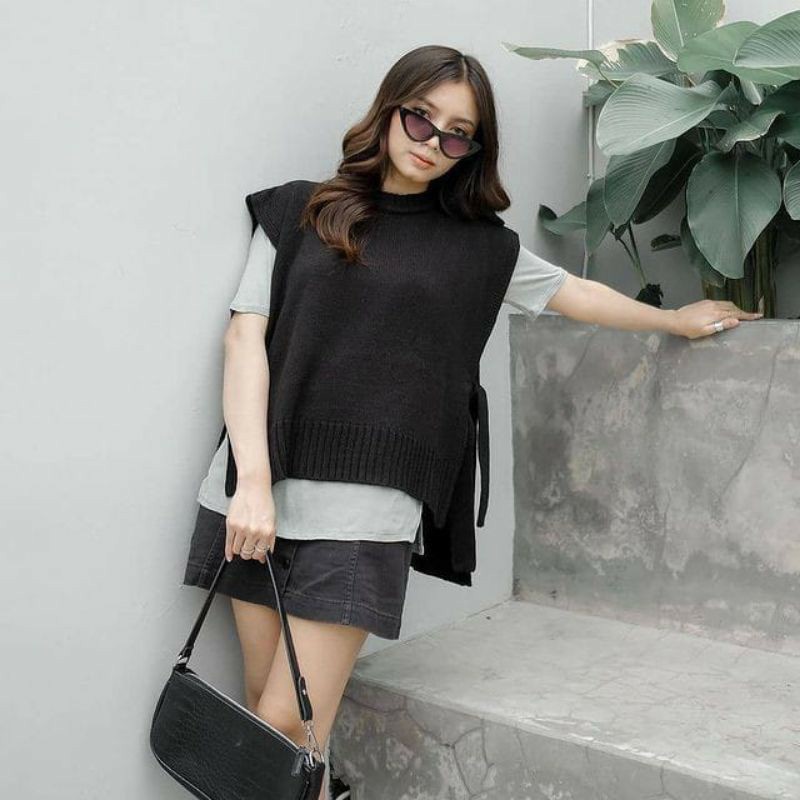 Rompi Tali / Rompi Rajut Wanita Knit Vest Outher Oversize Korean Style