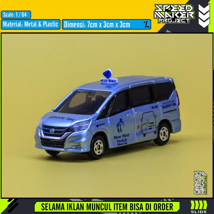 Produk Terbaik] Tomica Custom Nissan Serena Life Care Blue Bird Taxi Diecast Mobil 64