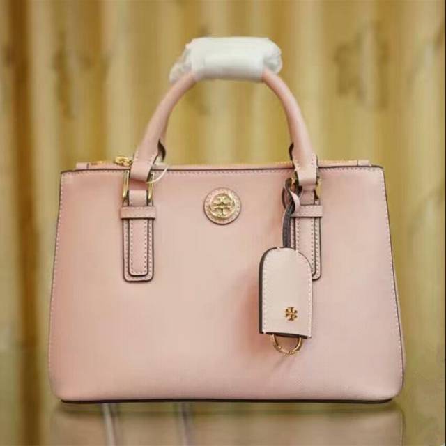 Tory Burch Robinson Micro Double Zip Big tas Original authentic asli totebag selempang pink nude