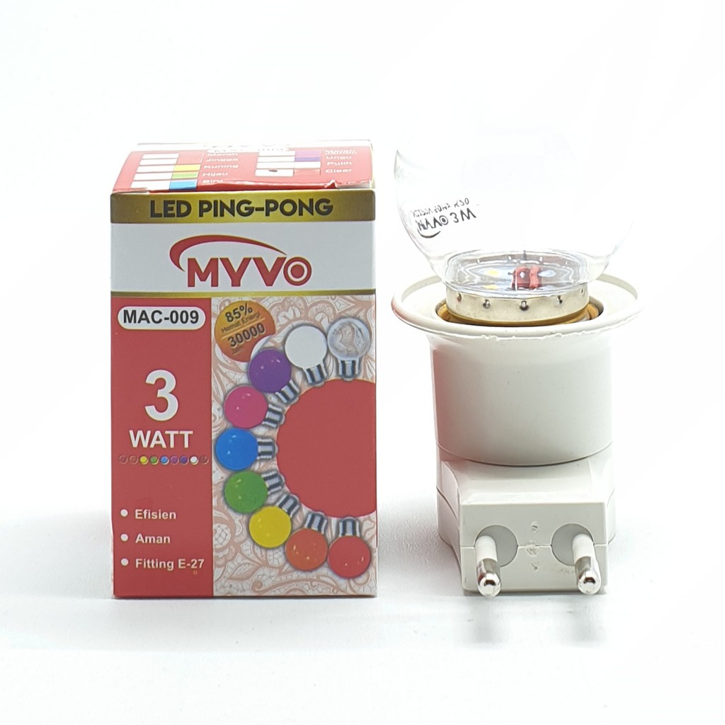 Myvo WW KUNING BENING Lampu Led Ping Pong 3W E27 WW Kuning Bening + Linux Fiting Colok Switch LAMPU TIDUR