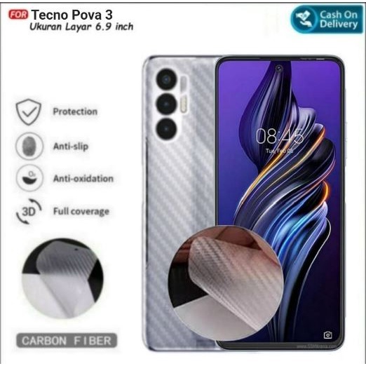 SKIN CARBON TECNO POVA 3 - ANTI GORES BELAKANG TECNO POVA 3