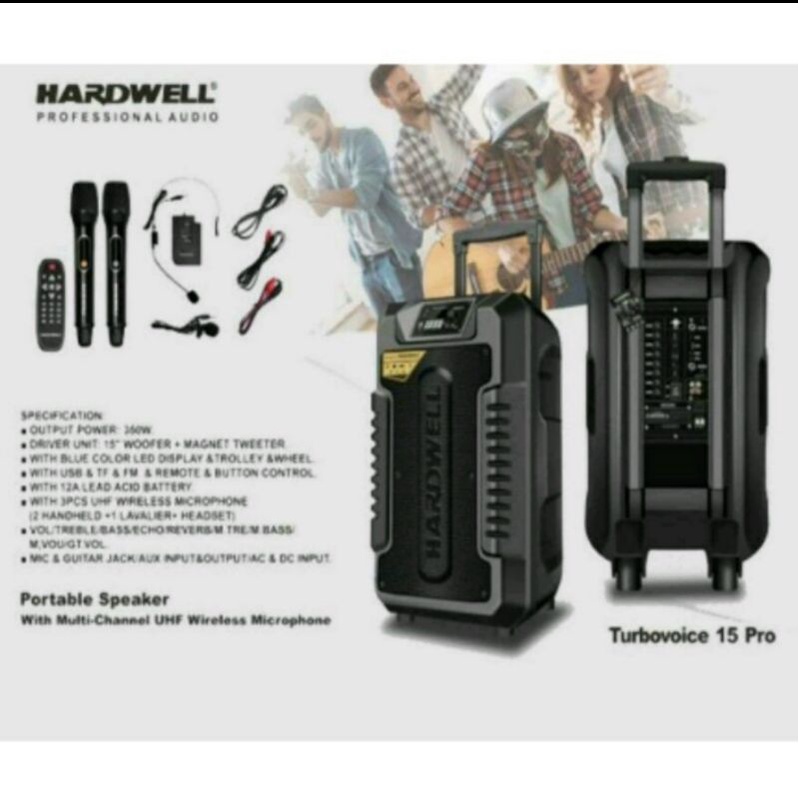 Speaker Aktif Portable TURBOVOICE 15 Pro Speaker 15 inch HARDWELL ORI Terbaik