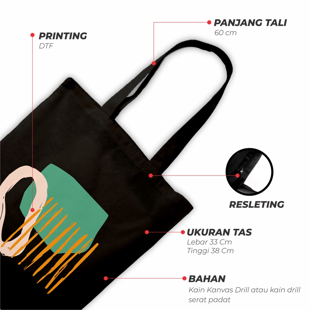 Sevine Tote Bag Resleting Tas Wanita Totebag Abstract Nordic style Black Series - NHF 2