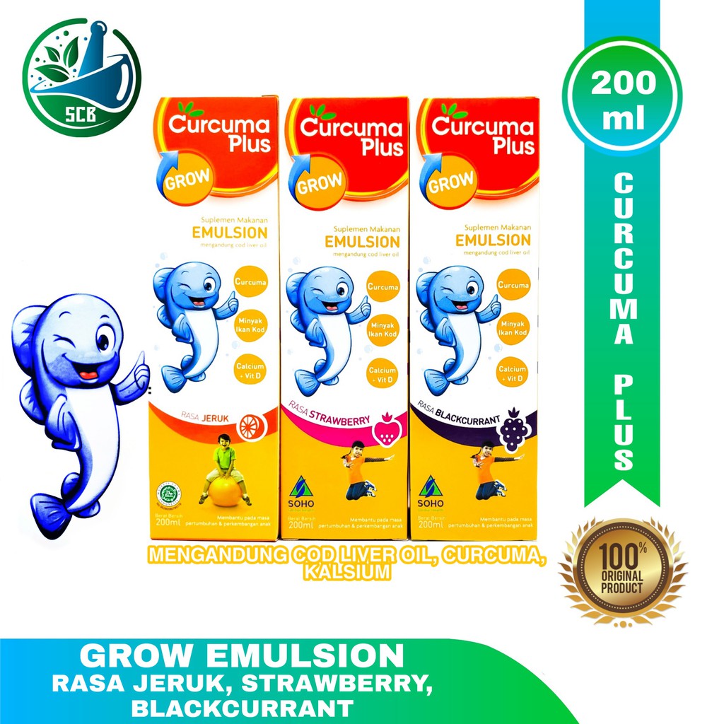 Curcuma Plus Grow Emulsion 200ml - Rasa Jeruk / Strawberry / Blackcurrant