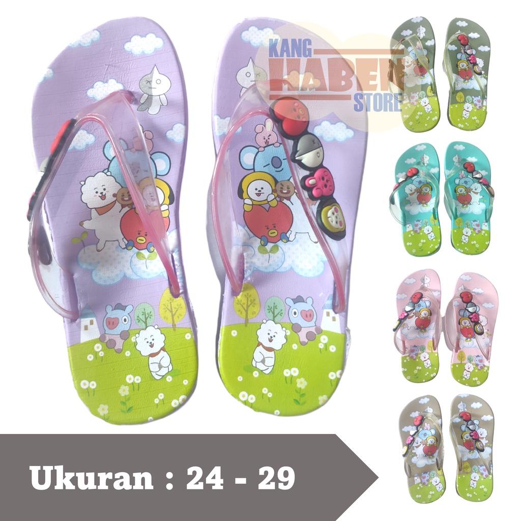 Sandal Jepit Anak Perempuan, Sandal Japit Anak Lucu, Sendal anak Karakter BT-21 393D 24-29