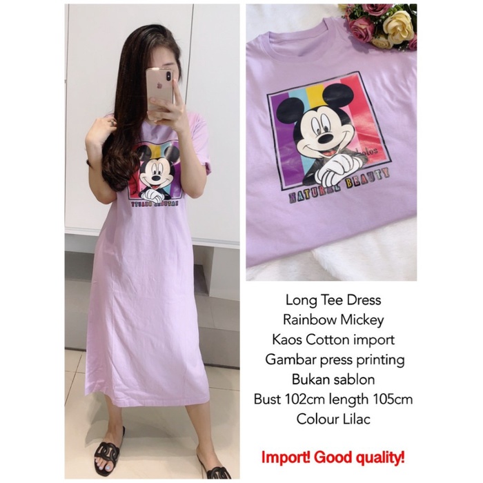Dres Wanita Terbaru Midi Mini Dress Wanita Korea Brokat Import Pe LM203 Long Tee Dress Rainbow Mick