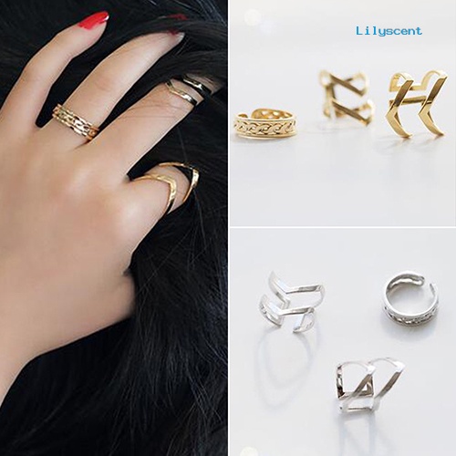 Ls 3Pcs / Set Cincin Knuckle Midi Model Terbuka Desain Anak Panah Hollow Untuk Wanita