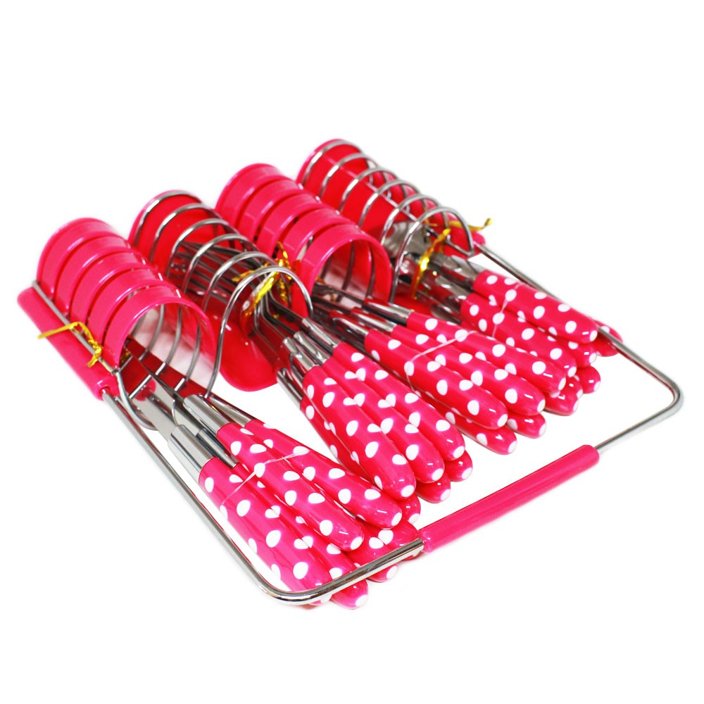 Sendok Makan set Polkadot 24 pcs Stainless + Rak Stenlis - Warna