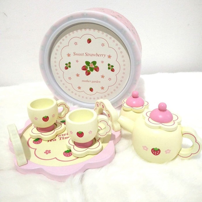 Tea set mainan Kayu Wooden Toys Pretend  PInk Colour