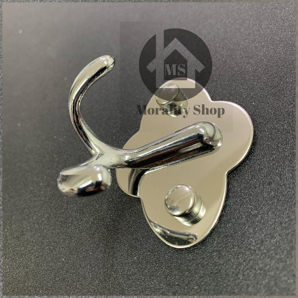 Gantungan baju Stainless 2 kait 1211-Kapstok Bracket baju hanger hook stenlis F12