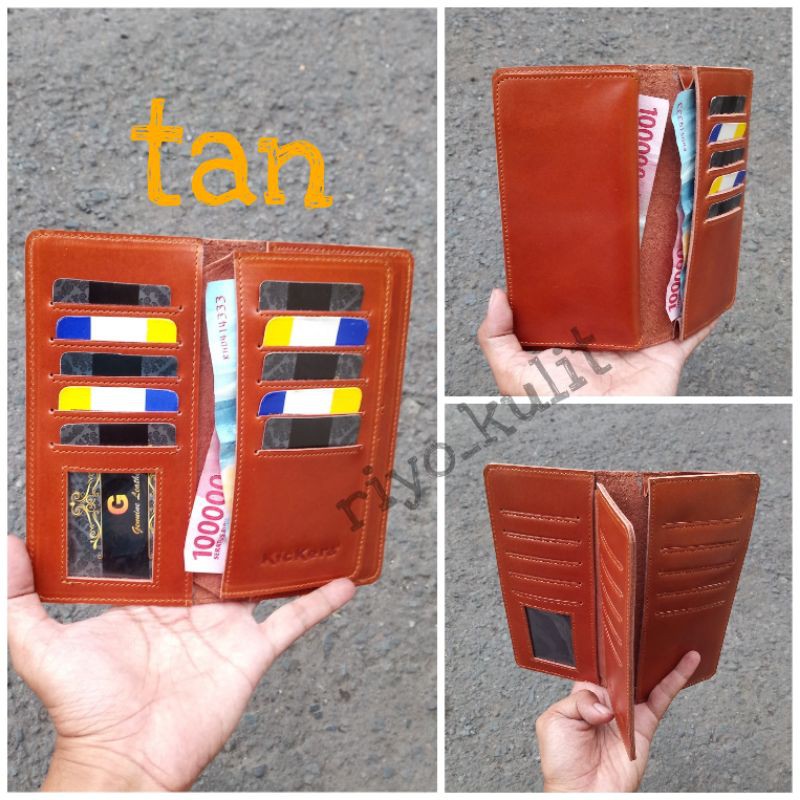 dompet kulit asli pria / wanita panjang Kickers 100% kulit sapi pull up