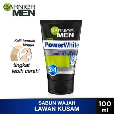 Garnier Men Power White Shaving + Brightening Foam Cleanser 50 | 100 ml | Facial Wash Face | Sabun Cukur Pria