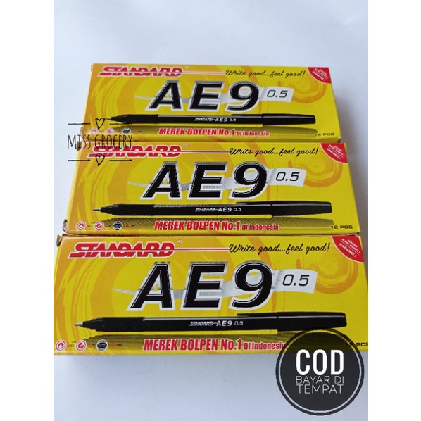 Pulpen Standart Ae9 0,5 mm hitam / bolpoint standart ae9