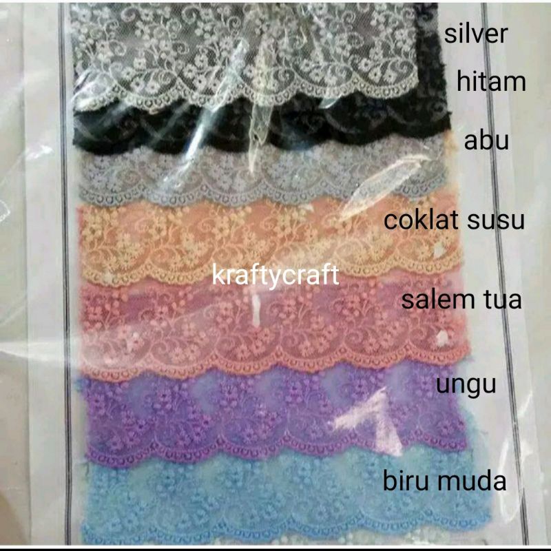 Renda tile bunga bordir rajut brokat gyper / giper katun baju mukena kebaya meteran harga 1 roll