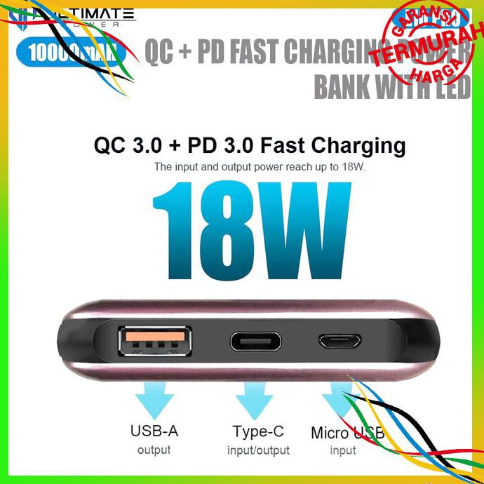 【TERBARU】 POWER BANK ULTIMATE POWER 10000MAH LED DIGITAL QC + PD FAST CHARGING