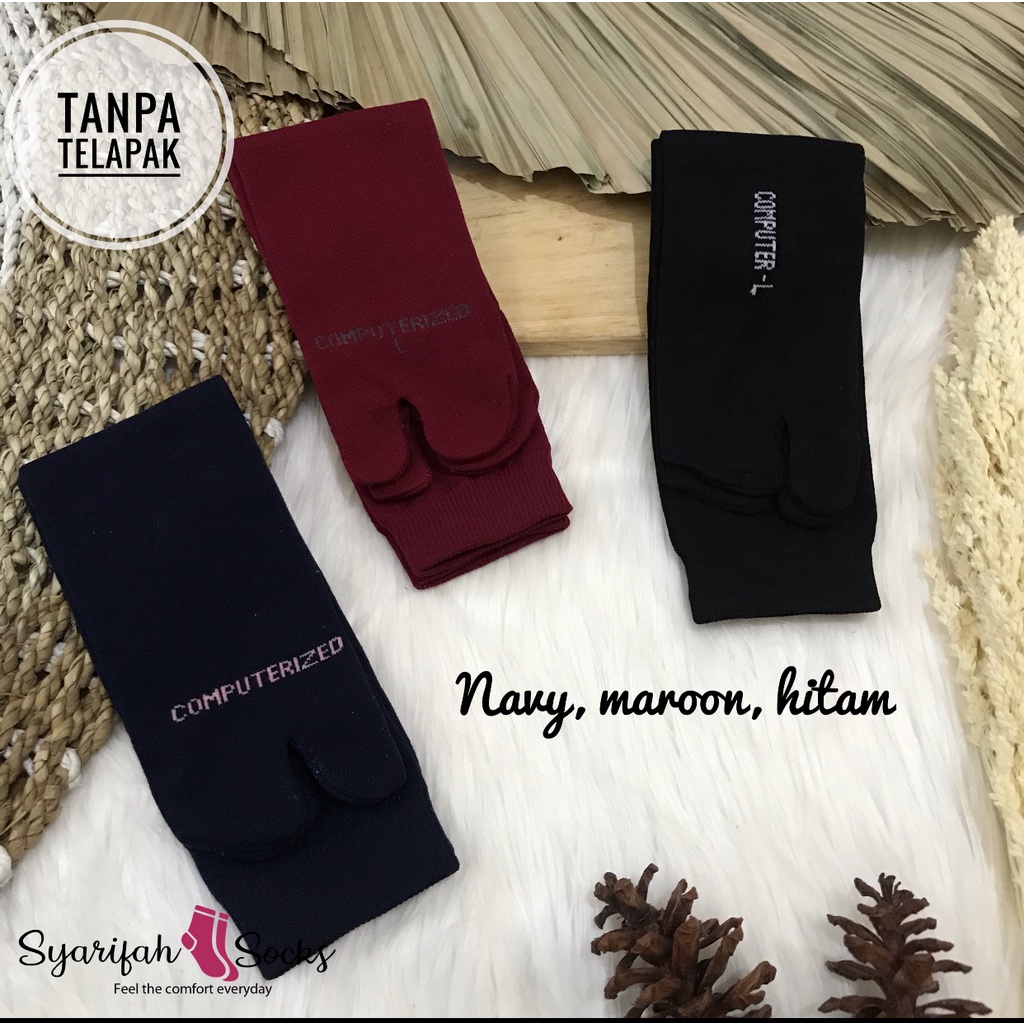 Kaos kaki jempol polos telapak hitam bahan nylon komputer / nilon computer / kaoskaki muslimah / muslim / panjang / premium / warna-Hitam
