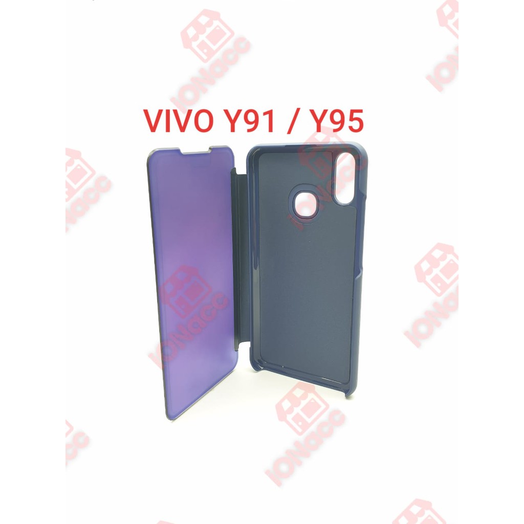 CASE FLIP MIRROR CASE VIVO V15 PRO - V11i - V15 - Y91 -Y91C - Y93 - Y95 -CLEAR VIEW STANDING PREMIUM