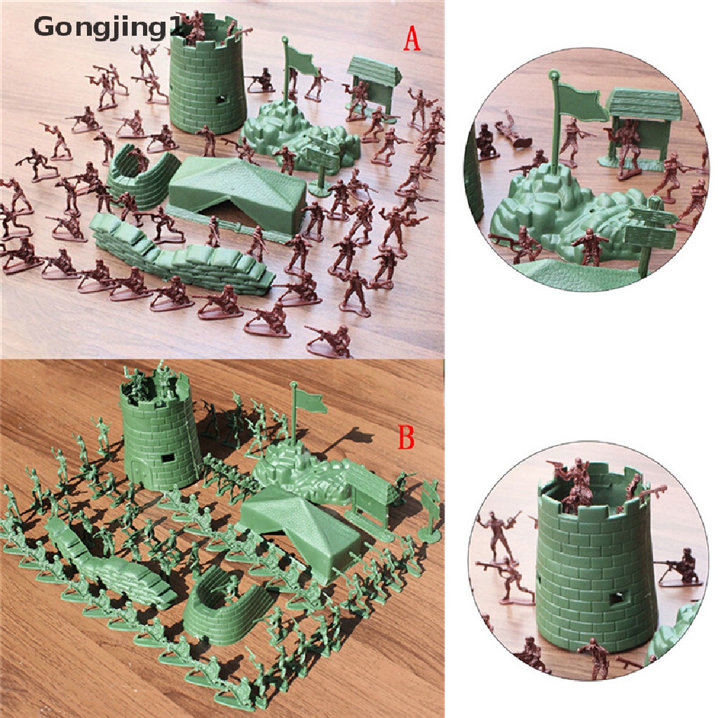 Gongjing1 100PCS Mainan Action Figure Tentara Militer Bahan Plastik Ukuran 4cm Untuk Anak