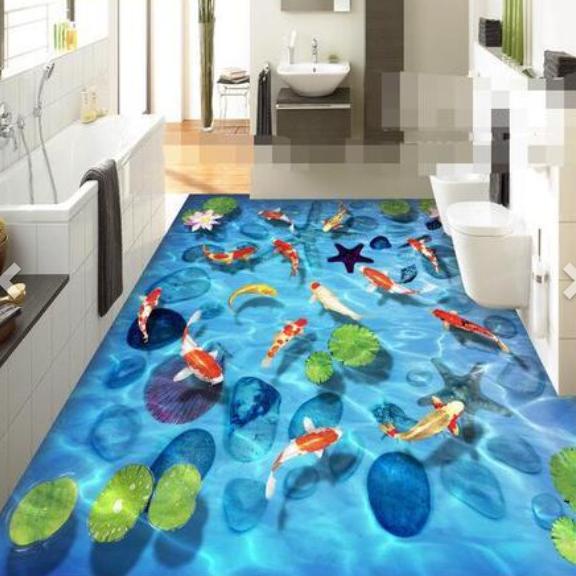 Menjual wallpaper dinding 3D Custom (lantai) motif ikan ikan emas Termurah