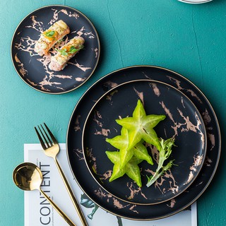 Piring Keramik Porselen Bulat Motif Marmer Warna Biru Gaya Piring Keramik Porselen Bulat Motif Marmer Warna Biru Gaya