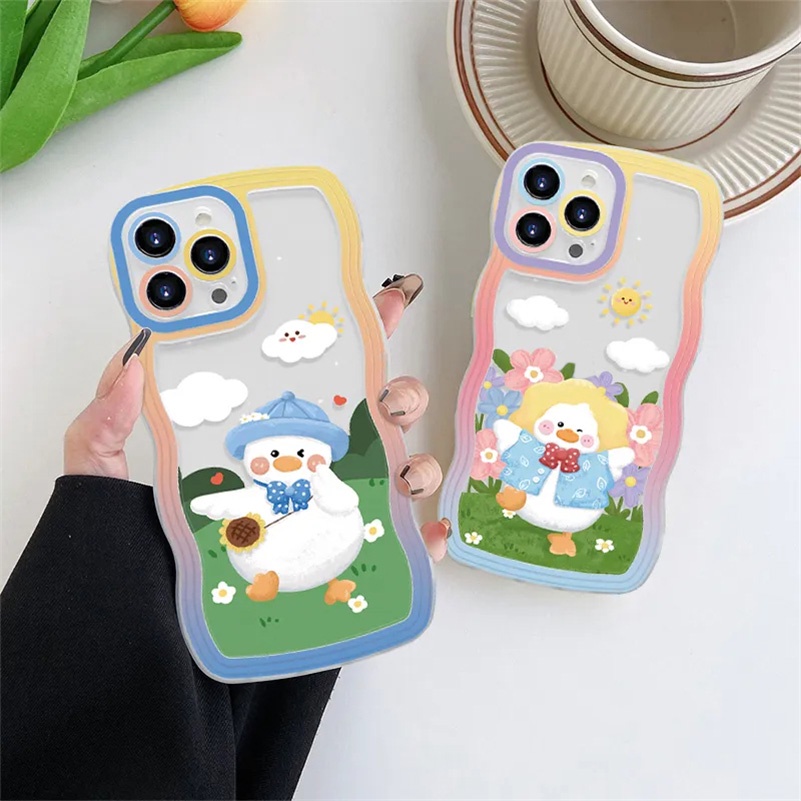 Soft Case Pelindung Lensa Kamera Motif Kartun Bebek Bahan Karet Tebal Untuk iPhone 14 13 12 11 Pro Max X Xr Xs Max 8 7 6 6s Plus