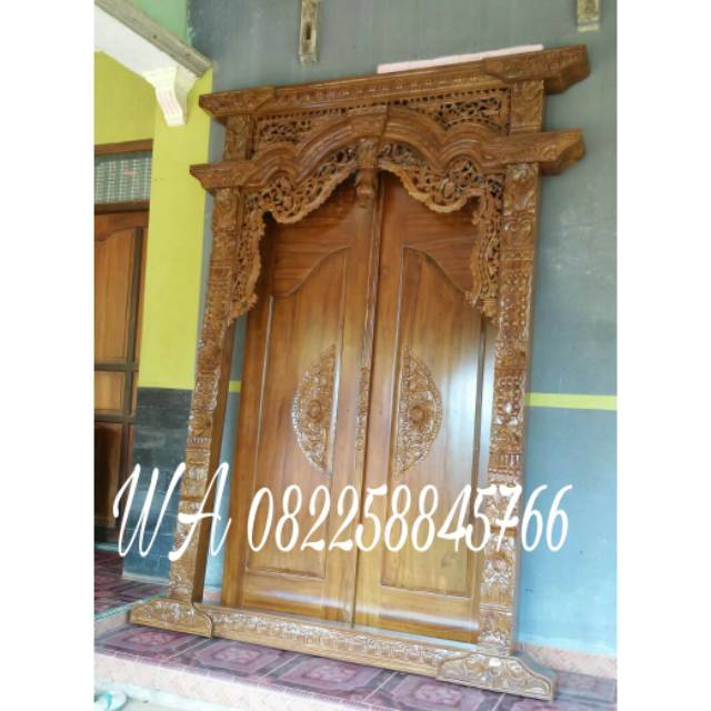 Satu Set Pintu Kusen Gebyok, Pintu Kusen Rumah Kayu Jati Full Ukir Buatan Jepara