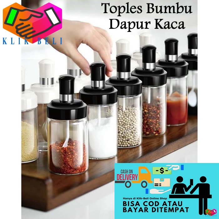 Tempat Bumbu Dapur Toples Wadah Kaca Bumbu Masak Botol Minyak Garam