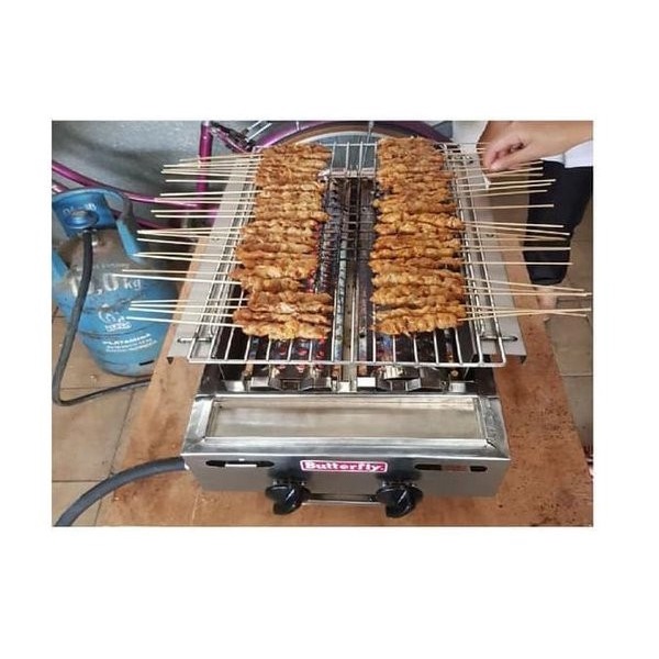 Panggangan Infrared Gas Butterfly Double BBQ P002 Stainless 2 Tungku