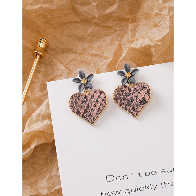 LRC Anting Tusuk Fashion 925 Silver Needle Flower Leather Texture Love Earrings D48753