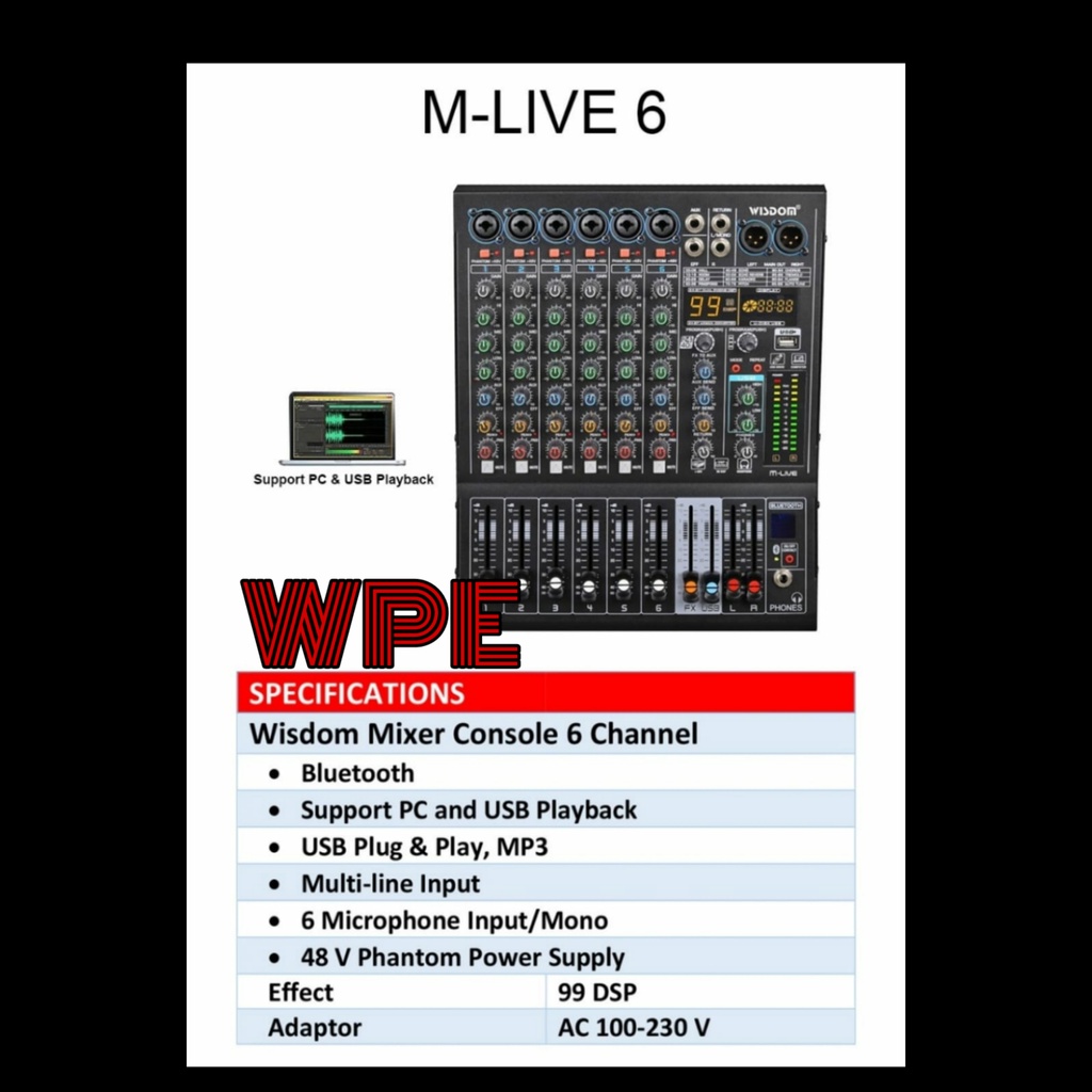 Mixer Audio Wisdom Mlive6 Mlive 6 M Live 6 6Channel Original