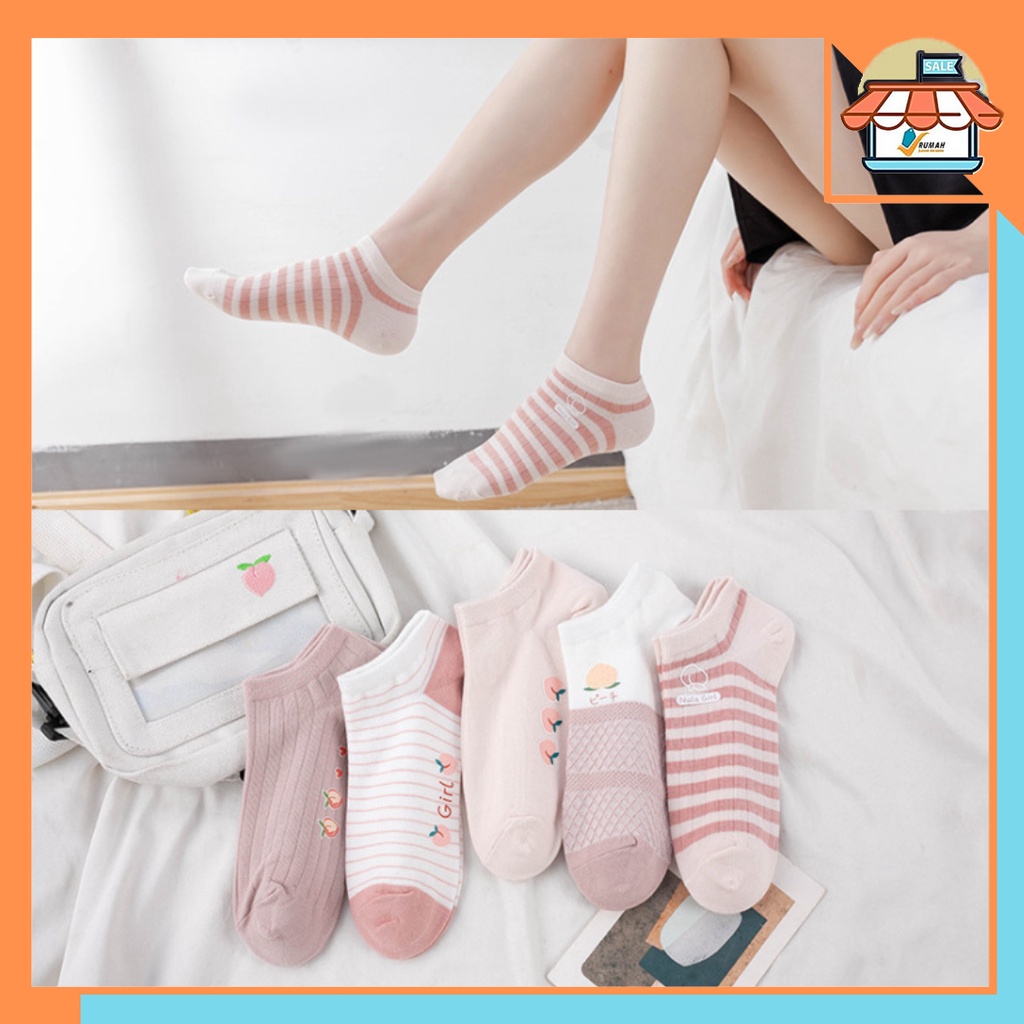 RSB KK231 Kaos Kaki Wanita Motif Pink Fashion Korea Women Sock Import Murah
