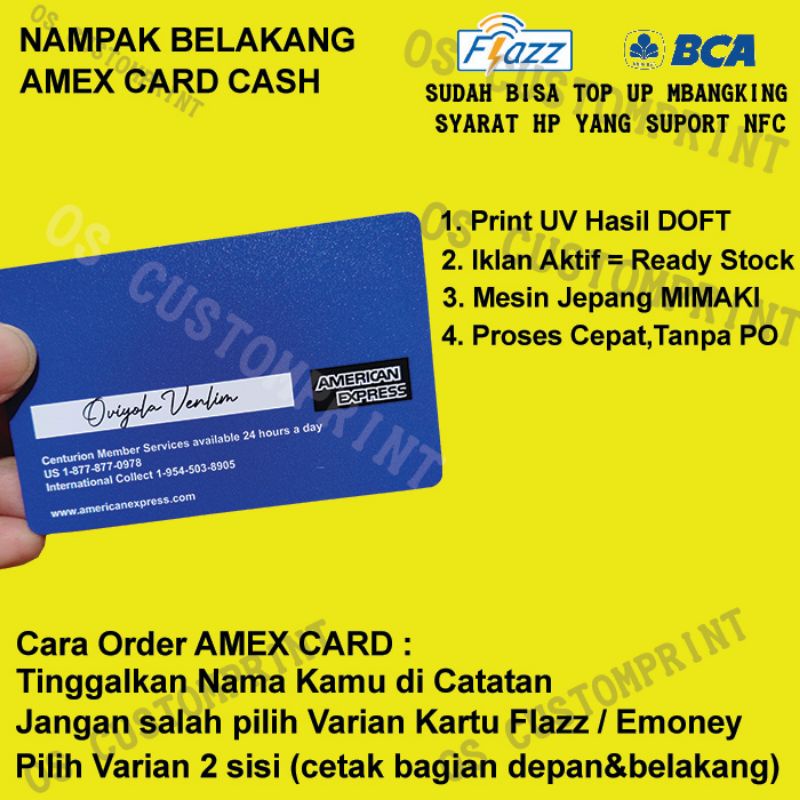 CUSTOM KARTU FLAZZ BCA GEN 2 ATAU EMONEY AMEX CASH PREFERED