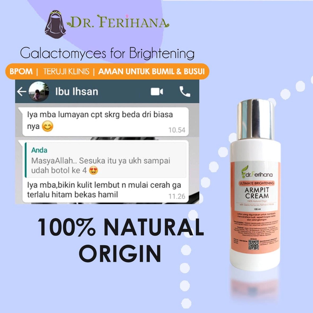 Ultimate Brightening Armpit Cream dr. Ferihana Cosmetics &amp; Skincare Merupakan Krim Pencerah untuk Mencerahkan Kulit Ketiak Selangkangan Pantat Siku dan Lutut BPOM LPPOM HALAL MUI