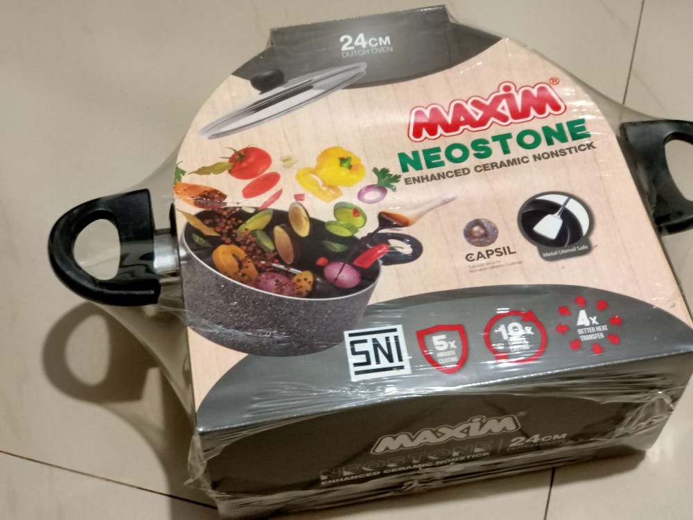 Wajan Panci Pot Anti Lengket Marble Ceramic Pot Maxim Neostone Dengan Tutup Kaca 24cm