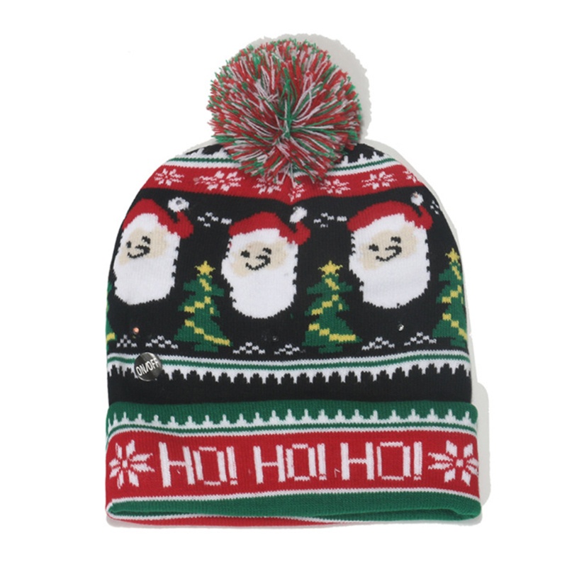 Topi Beanie Bahan Wol Rajut Desain Rusa Snowman Dengan Lampu LED Untuk Pesta Natal Halloween