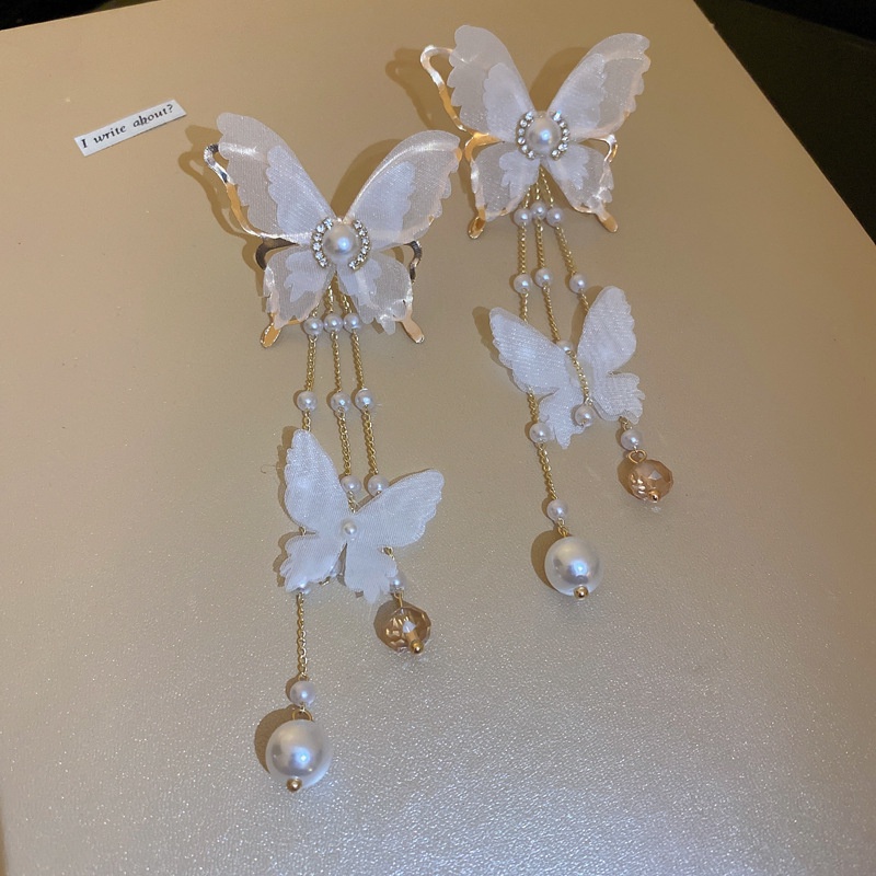 Anting Gantung Panjang Model Kupu-Kupu Dengan Kristal + Mutiara Untuk Wanita Butterfly