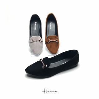 Image of Hanum - Sepatu Flat Shoes Balet Wanita Hanum HF05 Suede / Bludru Hitam