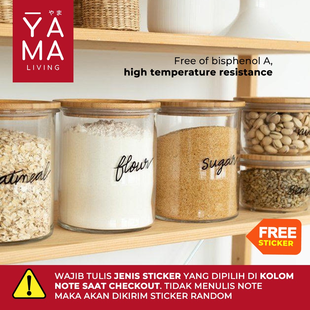 YAMA DASHI 500 ml Seasoning Bamboo Jar Toples Kedap Udara Kaca Tempat Bumbu Dapur Borosilicate Glass