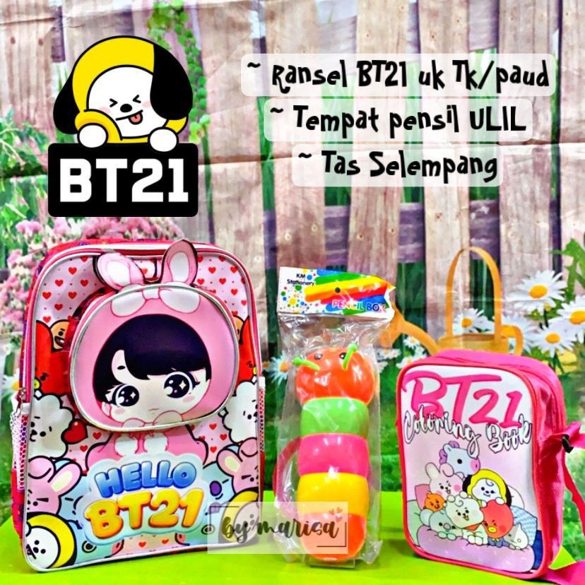 Tas Anak Perempuan Hello BT21 3 In 1 Ransel Sekolah Untuk Paud TK SD