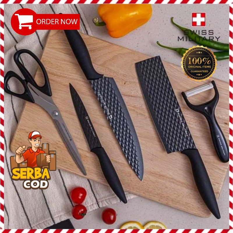 Pisau Gunting Set Peralatan Dapur Serbaguna Swiss Military Knife Set Of 5