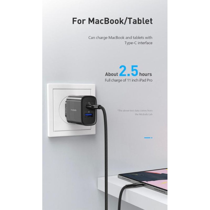 Mcdodo Adaptor / Kepala Charger USB + Type C Fast Charge 20W ORIGINAL