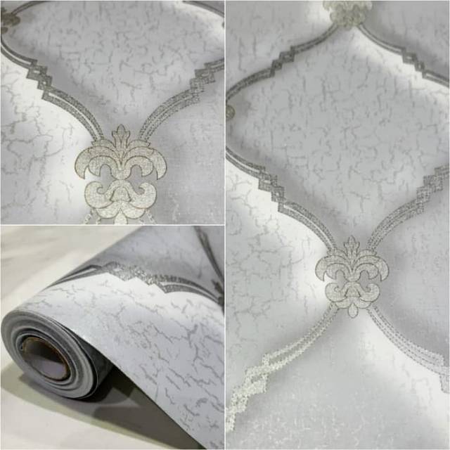 Wallpaper Dinding 3D Abu Abu Silver  || Wallpaper Dinding Kamar Tidur Biru 3D | Wallpaper Kream Tralis 3D-2