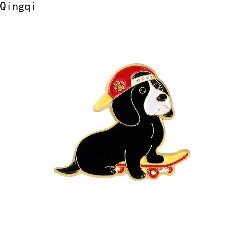 Bros Pin Enamel Bentuk Kartun Anjing Skateboard Untuk Hadiah Anak