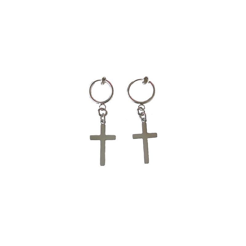 Cross Earrings Ear Clips Harajuku Retro Trendy Hip Hop Personality