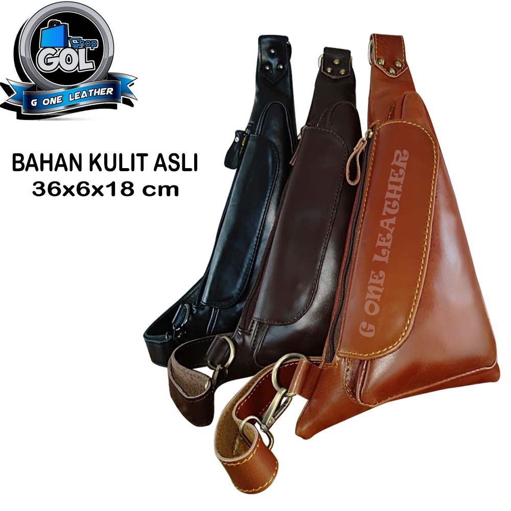 TAS PRIA KULIT / TAS SELEMPANG / TAS WAIST BAG KULIT ASLI MODEL SEGITIGA