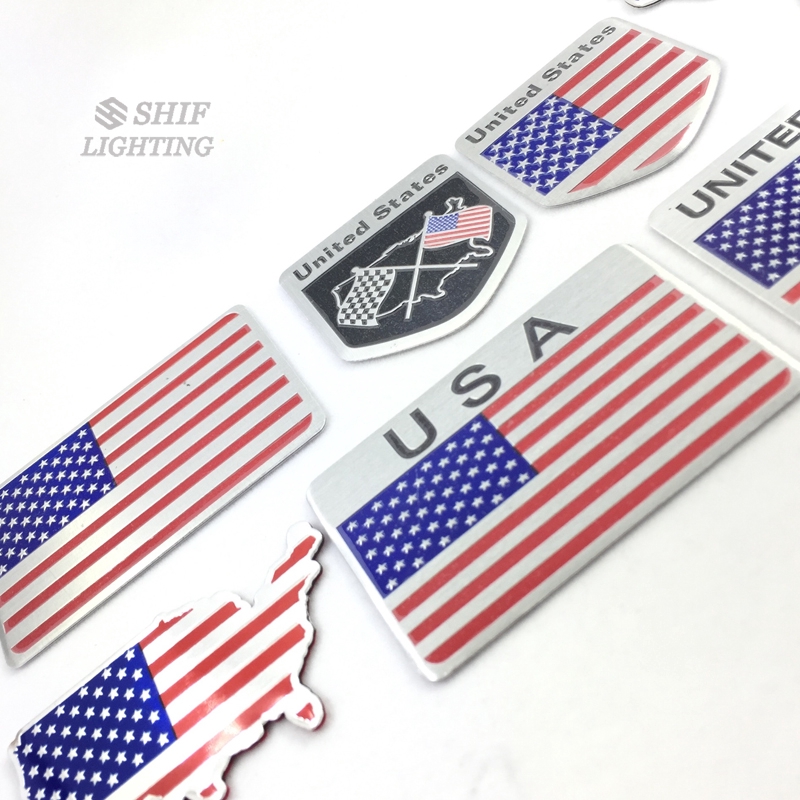 1Pc Stiker Emblem / Badge Motif Bendera Amerika Bahan Aluminium untuk Mobil