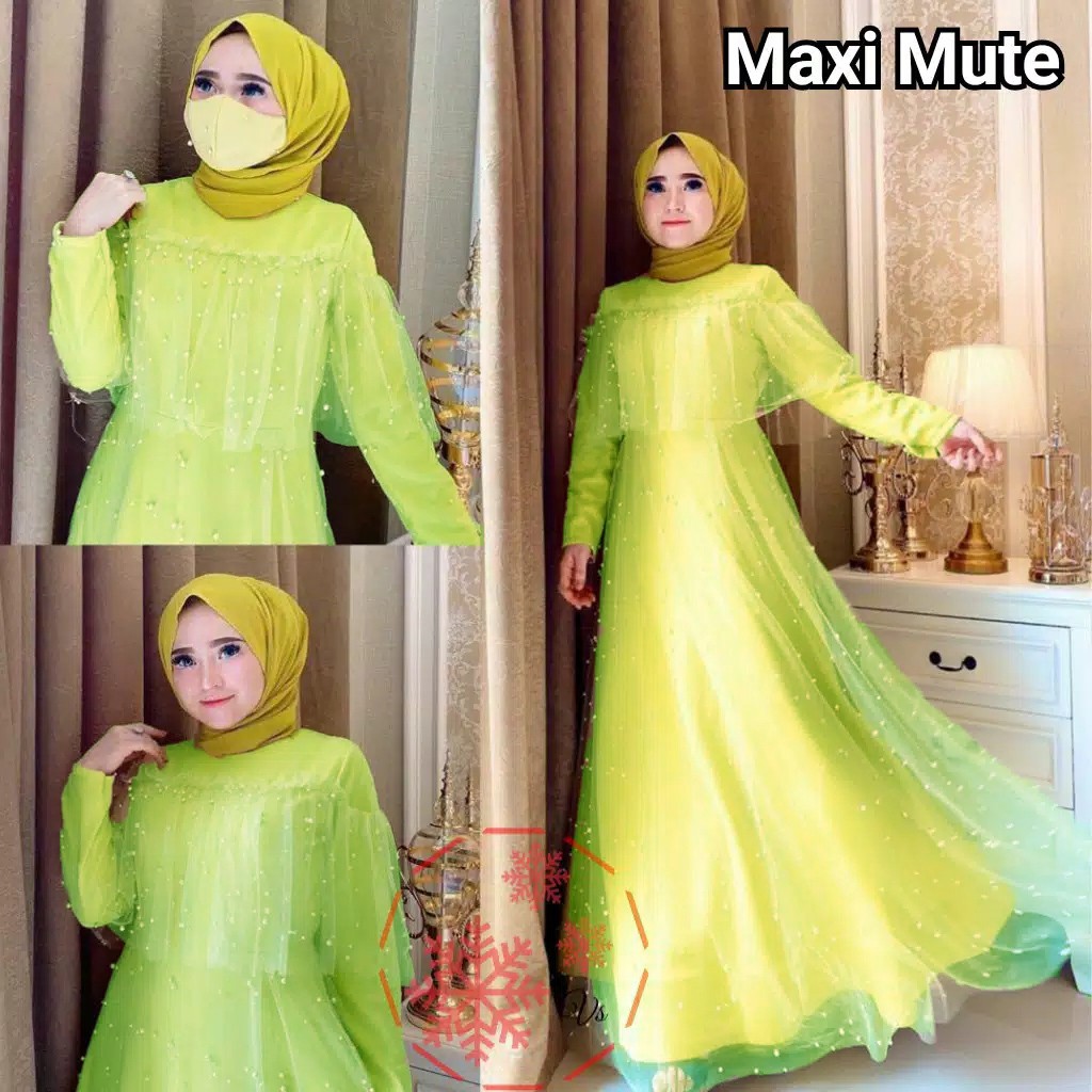 MAXI GAMIS MUTE GAMIS WANITA MUSLIM / MAXI DRESS BAHAN MOSCREPE KOMBY MUTIARA TANPA MASKER-6