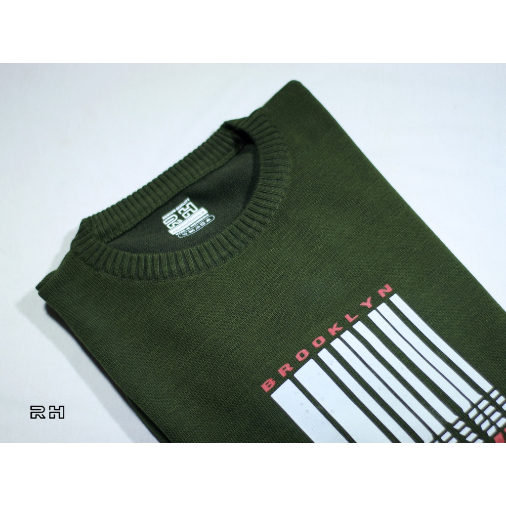 RH - sweater baju rajut crewneck pria original kerah oblong rajutan