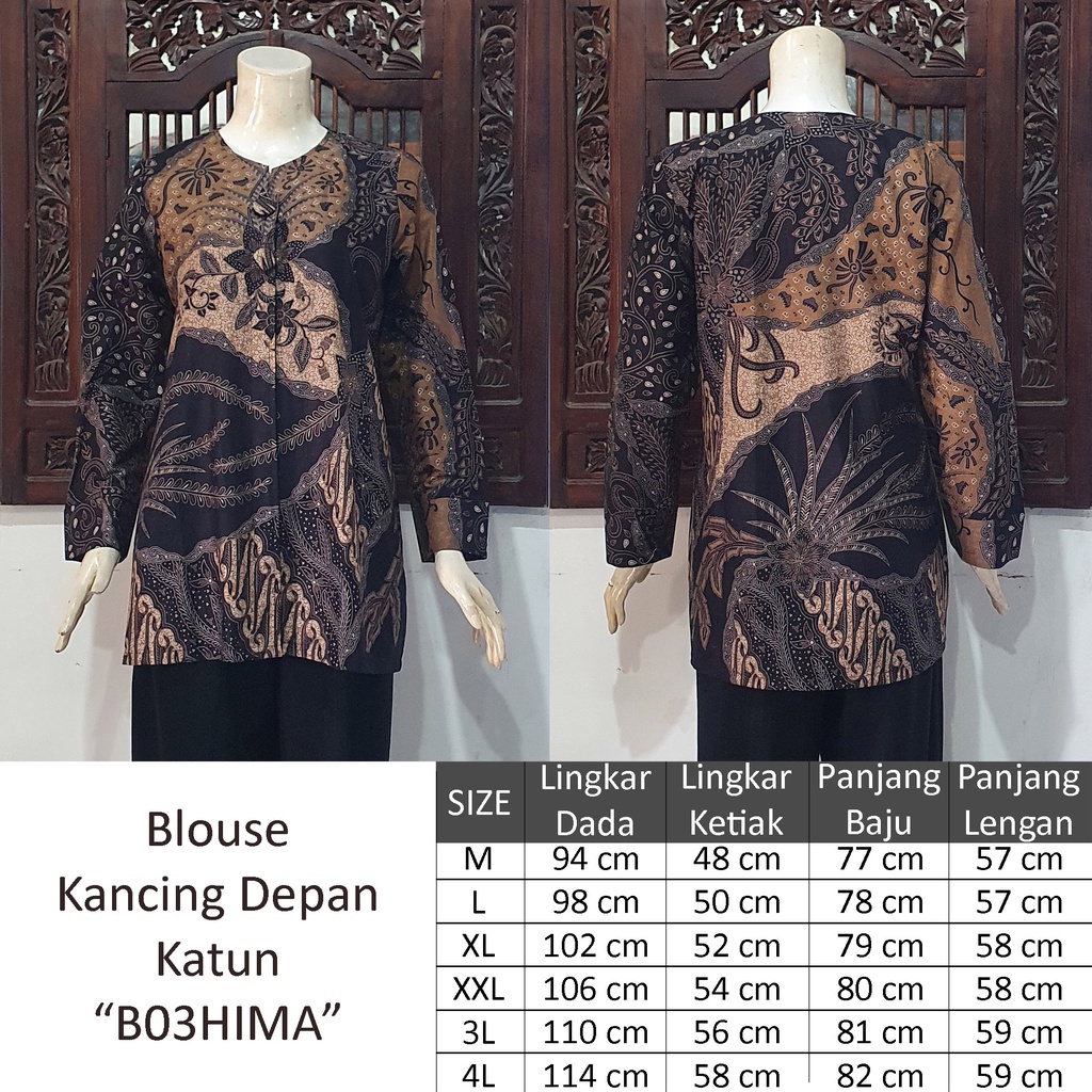 NEW Blouse ENAMOSA Atasan Kemeja Batik Wanita Blus Lengan Panjang Kancing Depan Motif Pekalongan -04-7